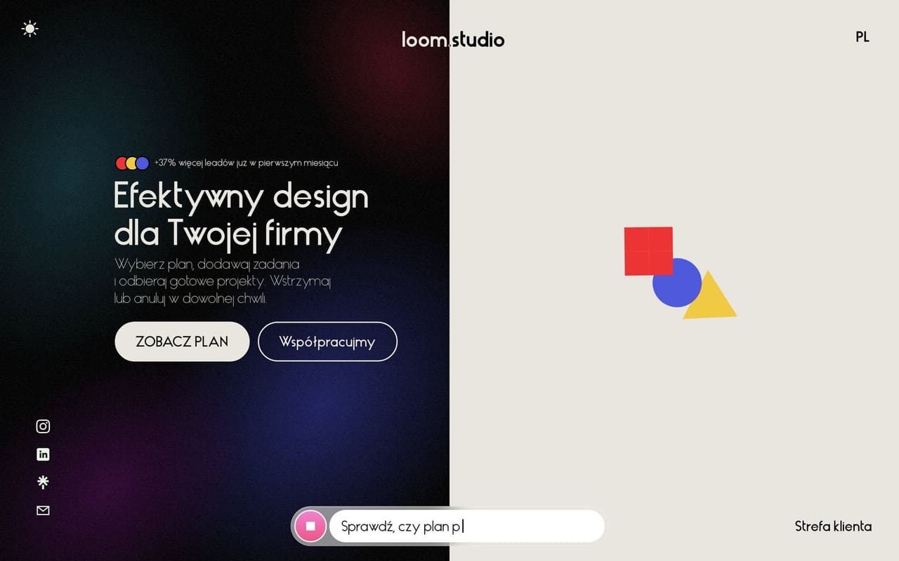 loom.studio - strona główna na desktopie