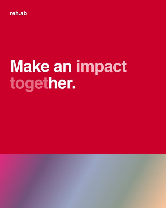 reh.ab - plansza marki: hasło Make an impact together na czerwonym tle